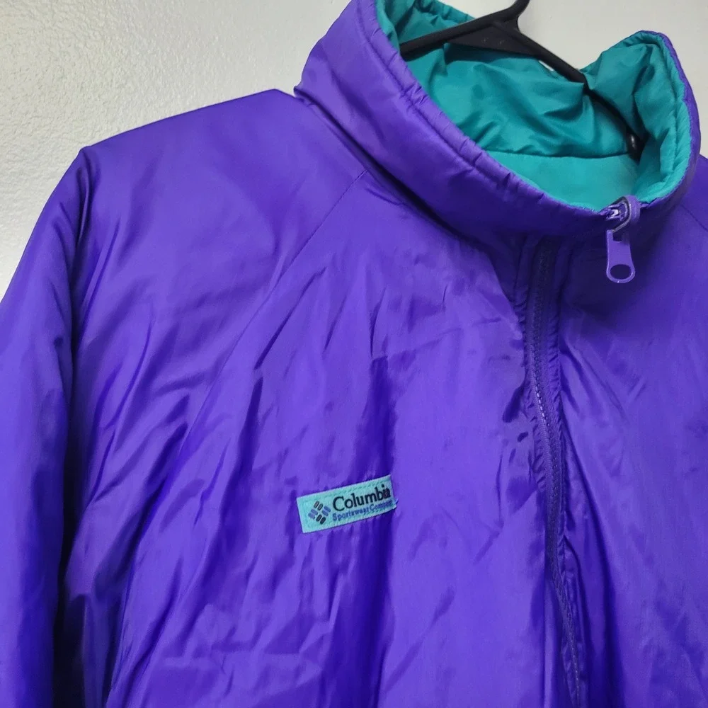 Columbia Vintage Reversible Jacket Mens Large Teal Purple Radial Sleeve Vintage - Picture 7 of 13